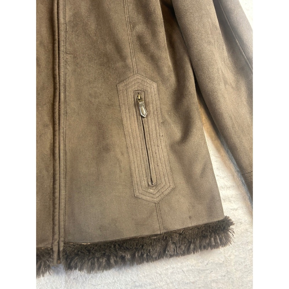 Jones New York Womens Faux Suede Fur Lined Hooded Jacket Coat Size M - Picture 3 of 9